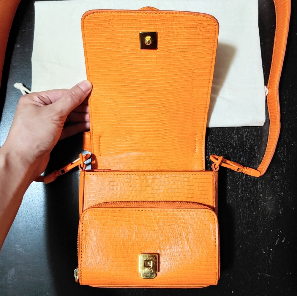Animale Brazil Lizard Leather Mini Satchel Crossbody Shoulder Bag Bright Orange - Picture 12 of 16